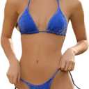 Bikini Sets Women Thongs Cheeky Two Piece Swimsuit Sexy Swimwear Triangle Cute Bathing Suit String (Small, Blue)