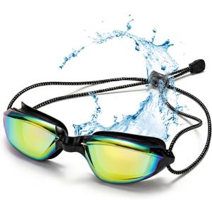 3 x Aegend Swimming Goggles with Adjustable Bungee Strap, No Leak Anti-Fog UV Protection Mirrored Swim Goggles for Adults