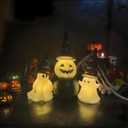 3 Pack Light Up Ghost Pumpkin Figurine Halloween Decorations, Spooky LED Lighted Ghost Statue with Witch Hats for Home Mantel Tabletop Party Holiday Decor