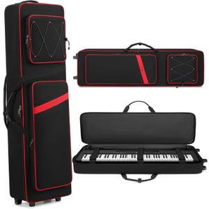 BOSSTIN 88 Key Keyboard Case with Wheels, Inner Size: 53.5"x 15"x 7", Waterproof Padded Rolling Gig Bag Keyboard Piano Case for 88 Key Piano Keyboard (Red)