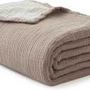 Simple&Opulence 100% Cotton Muslin Blanket King Size, Lightweight Breathable 4 Layering Gauze Blanket for Bed Couch Camping, Soft Bedspread Coverlet All-Season Use (Coffee, 104" x 92")