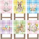 VitalCozy Set of 6 Easter Chair Cover Watercolor Bunny Flower Eggs Easter Chair Back Covers Rabbit Spring Decorative Case Buffalo Plaid Farmhouse Decorations for Kitchen Wedding Party Decor