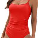 Eomenie Women's One Piece Swimsuits Tummy Control Ruched Bathing Suit 1 Piece Swimwear (Paprika) S