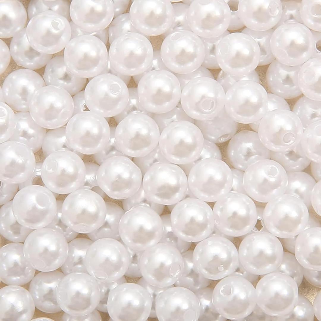 200PCS 14MM Pearls and Faux Spacer Beads for Jewelry Making, White Round Pearls for Crafts, Bracelet Necklace, DIY Bag Clothes, Vase Filler, Decorations