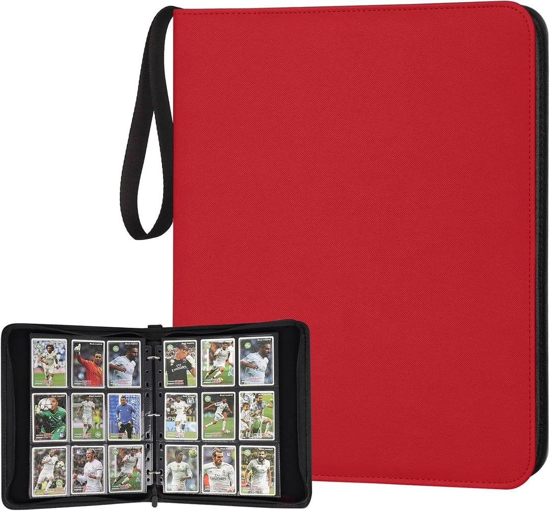 9 Pocket Card Binder, Premium Zip Trading Card Binder, 720 Double Sided Pocket PU Card Collection Binder, Collector Card Album, Card Folder for MTG, TCG, Sports Cards, Game Cards (RED)