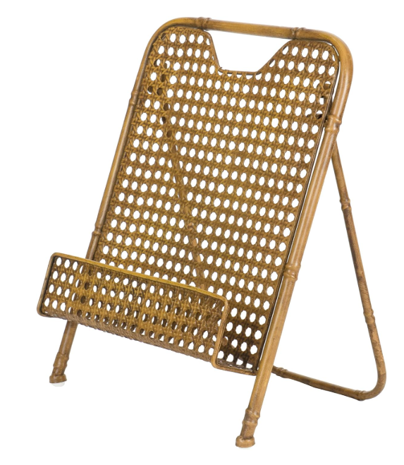 Red Co. Decorative Foldable Metal Wire Bamboo Cookbook Stand & Recipe Holder for Kitchen Counter in Gold Finish, 10 x 13 Inches