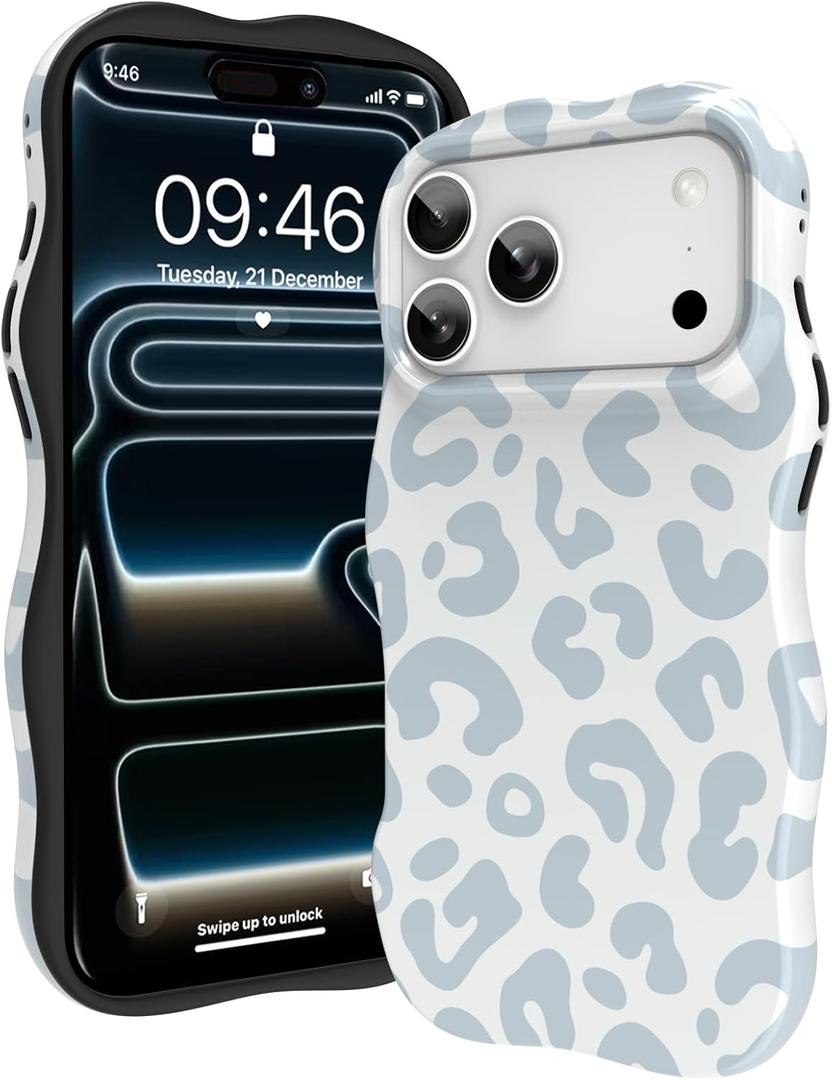 ZIYE Wave Design for iPhone 17 Pro Max Case, Cute White Leopard Pattern for Women Girls Men 2 in 1 Shockproof Bumper Scratch Resistant Protective Cover