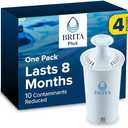 Brita Plus Water Filter, BPA-Free, High-Density Replacement Filter for Pitchers and Dispensers, Reduces 2x Contaminants*, Lasts Two Months or 40 Gallons, Includes 4 Filters