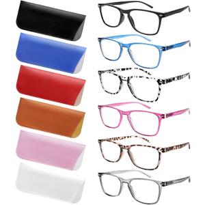 6 Pack Reading Glasses for Women Men, Spring Hinge Eyeglasses Blue Light Blocking Anti Eyestrain Computer Readers