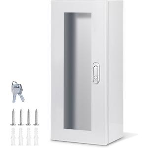 Fire Extinguisher Cabinet Wall and Surface Mount for 5-12 pounds Extinguisher, 23.6" H x 10.2" W x 6.7"D White Steel Fire Extinguisher Mount with Lock for Indoor Outdoor, with Full Clear Acrylic Door