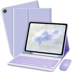 Keyboard Case for Samsung Galaxy Tab A11+ Plus 2025 / A9+ Plus 2023 11 inch - 7 Colors Backlit Keyboard Cover and Mouse (Light Purple)