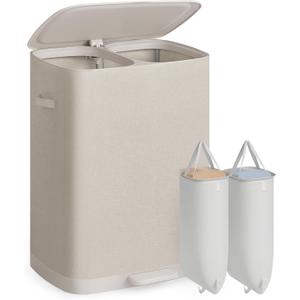 SONGMICS Laundry Hamper with Lid and Pedal, 160L Laundry Basket，2 Sections, 22 x 18.5 x 29.5 inches