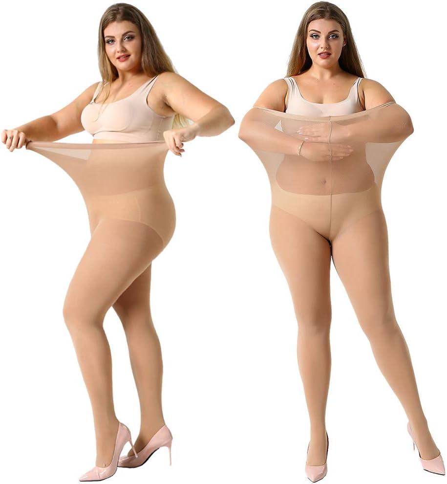 MANZI Women's 2 Pairs Control Top Pantyhose High Waist Plus Size Tights Ultra-Soft (3X-Large)