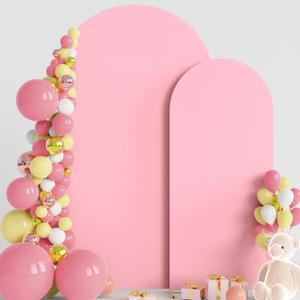 Wokceer Wedding Arch Cover 8FT Spandex Fitted Wedding Arch Stand Covers Round Top Chiara Arch Backdrop Cover for Birthday Party Ceremony Banquet Decoration Pink