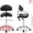 Kaleurrier Saddle Stool Rolling Swivel Height Adjustable with Wheels,Heavy Duty Anti-Fatigue Ergonomic Saddle Chair for Hair Beauty Salon Lab Dental Massage Office Home Kitchen(with Back, Black)