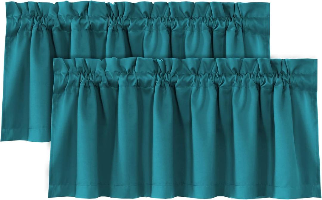 H.VERSAILTEX 100% Blackout Valances for Windows,Valances Farmhouse Window Treatment Drapes for Small Windows Kitchen Living Room RV Vintage 18 Inch Rod Pocket 2 Panels Turquoise Blue
