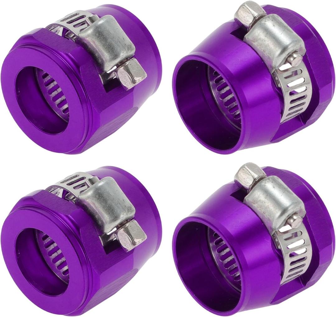 AN10 Hose Finisher Clamp/Rubber Hoses End Finisher for Oil Fuel Tube/Durable Aluminum Alloy/4 Pcs Purple