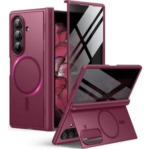 BERFY for Samsung Galaxy Z Fold 7 Case with Privacy Screen Protector, [Compatible with MagSafe][Anti Spy] Built-in Hidden Kickstand, Full-Body Shockproof Slim Phone Case for Z Fold 7, Red
