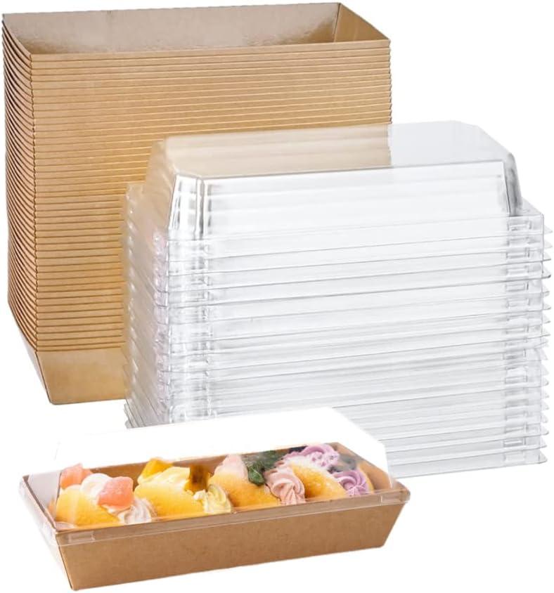 XIAOHONG 50 Pack Paper Charcuterie Boxes with Clear Lids, 7.5'' Brown Disposable Food Containers Bakery Boxes for Sandwich, cake roll, Hot Cocoa Bombs, Strawberries, Cookies