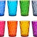US Acrylic Optix Mini Plastic Reusable Drinking Glasses (Set of 8) 8oz Juice Cups in Jewel Tone Colors | BPA-Free Tumblers, Made in USA | Top-Rack Dishwasher Safe