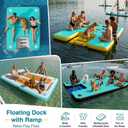 CALOBANA Inflatable Floating Dock with Dog Ramp, Inflatable Island Floats with Boat Ramp for Adults & Pets, Heavy Duty Lake Dog Floats Raft Pool Dock Platform with Ladder for Sea or River, Mint Green+Black ( 5ft×6ft×6in(1.5×1.8×0.15m))