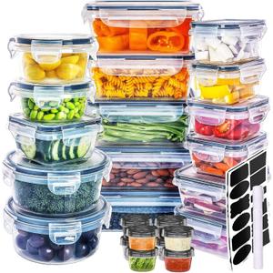 VeLve 48 PCS Food Storage Containers Set with Lids Airtight (24 Containers & 24 Lids), Leak-Proof, BPA Free, Kitchen Storage and Organization, Meal Prep, Reusable Lunch Containers, Transperent