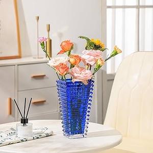 MCMCNCUIU Crystal Glass Vase, Large Crystal Vases for Flowers, Large Flower Vase, Blue Modern Vases for Living Room, Bedroom, Kitchen, Dining Table, Mantle, Wedding, 11 Inches
