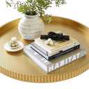 Gurfuy 24" Round Extra Ottoman Serving Tray - Rustic Wooden Table Tray for Farmhouse Decorative Oversized Coffee Table Trays Living Room Kitchen Counter Breakfast Gold