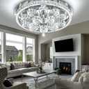 Modern Chandeliers for Living Room Crystal Chandelier Ceiling Light Fixture LED Dimmable with Remote Pendant Lighting Flush Mount Lighting for Dining Room Bedroom Silver (32 inch)