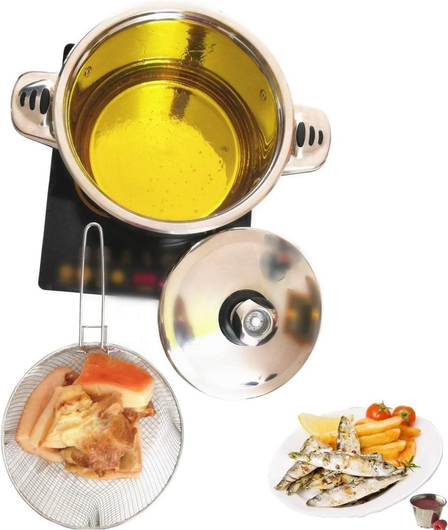 6QT Deep Fryer Set Stainless Steel Deep Fry Basket & 3-Ply Deep Frying Pot Sauce Pan With Lid