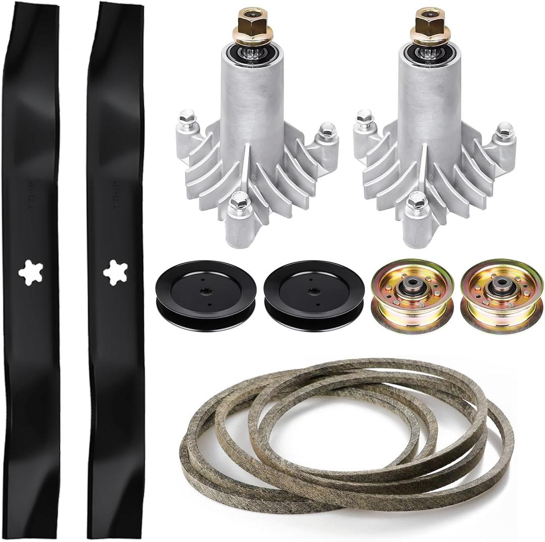 Youxmoto 42 Deck Rebuild Kit Fit for Husqvarna Craftsman LT1000, LT2000, 2 Spindles 130794 532130794, 2 Blades 134149, Idler Pulley 131494, 95 1/2'' Belt 144959
