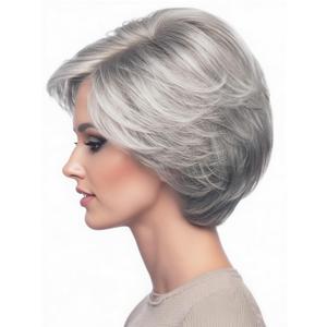 SEVENCOLORS Short Grey Wigs for White Women Layered Mixed Silver Pixie Cut Wigs Natural Wavy Short Gray Synthetic Hair Wig for Older Women