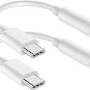 USB C to 3.5mm Audio Headphone Jack Adapter (2Pack), Aux to USB C Dongle Cord Cable Compatible with iPhone 16/15 Series/iPad Pro/Samsung Galaxy S25 S24 S23 Ultra/Google Pixel - White