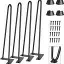 CWLOTAC 16'' Hairpin Coffee Table Legs Set of 4-3 Solid Rods with Metal Desk Table Legs - Industrial Home DIY for Bench Legs, Dining Table Legs, Bar Height Table Legs - 4PCS Rubber Floor Protectors