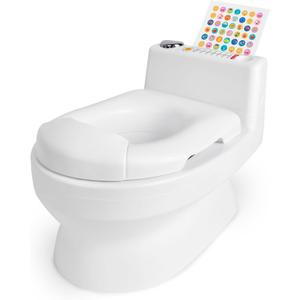Fisher-Price 2-N-1 Potty Trainer with Flushing Sounds, Chart & Storage  White Floor Potty Chair with Splash Guard, Removable Ring & Bowl, Patented Snap Safe Ring Technology