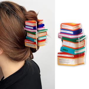 2 x Back to School Hair Clip for Women Girls, Orange Books Hair Claw Clips, Funny Book Hair Clips for Teachers Students Non Slip Hairpins School Opens Season Decor Hair Accessories