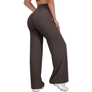 VOYJOY Straight Leggings Bottoms Wide Leg Pants for Women 29"/ 31.5"/33"/35" High Waist Stretch Casual Sweatpants (Small, Dark Brown)