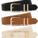 XZQTIVE 3 Pack Women Belts For Jeans Dresses Pants Ladies Leather Waist Belt with Gold Buckle M