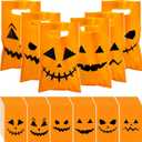 Jetec 480 Pcs Fall Thanksgiving Plastic Pumpkin Gift Bags Halloween Trick or Treat Candy Goodies Jack O Tote Bags with Handle Party Decoration Favor Supplies