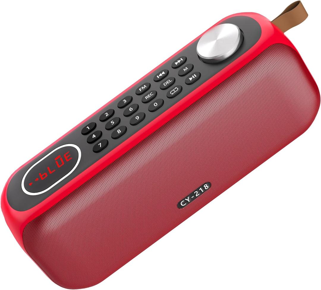 Rechargeable Bluetooth Speaker with Digital FM Radio, Support USB/SD Card MP3 Play/AUX, Loud Speaker and 3.5MM Headphone Jack (RED)
