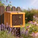 Mason Bee House - Wax Coated Bee Hotel for the Garden, Natural Handmade Wooden Insect Hotel, Mason Bee Home for Outdoors, Attracts Peaceful Bee Pollinators to Your Garden