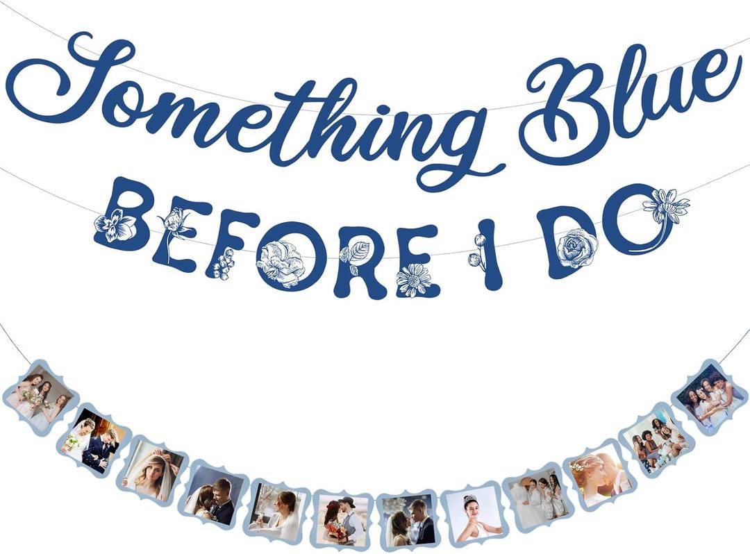 Yeaqee 2 Pcs Something Blue Before I Do Bridal Shower Decorations Including Something Blue Before I Do Banner Photo Banner Bridal Party Decorations for Wedding Engagement Anniversary Party Decoration