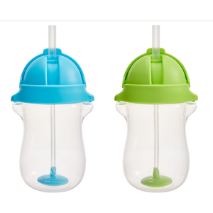 Munchkin Any Angle Weighted Toddler Straw Cups with Click Lock Lid, 10 Ounce, 2 Pack, Blue/Green