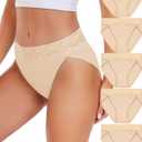 RHYFF Womens Underwear Cotton Bikini Panties High Cut Lace Panty Stretch Hipster Underpants Ladies Briefs (Beige, XL)