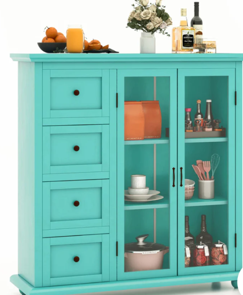 Giantex Buffet Sideboard with Storage - Kitchen Pantry Cabinet with 2 Doors, 4 Drawers, Adjustable Shelf