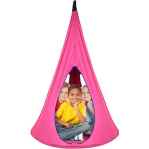 Sorbus Pod Swing for Kids - Durable Hanging Hammock Chair w/Adjustable Rope - 2 Windows & 1 Entrance - Tree Tent Sensory Swing for Kids Indoor Outdoor Use - 250lbs Sturdy Nest Swing - (Pink)