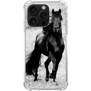 Cute Cool Wild Horse Case Compatible with iPhone 16 Pro Max, Black Horse Case for iPhone 16 Pro Max, Cool TPU Bumper Phone Case Cover