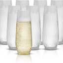 HOMIP 36pcs Clear Plastic Champagne Flutes - 9oz Disposable Champagne Flutes Stemless Toasting Glasses, Ribbed Ripple Design (BPA-Free) for Weddings, Bars & Events - Disposable Party Cups