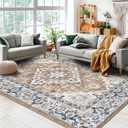 Lessymo 5'x7' Area Rug for Living Room - Machine Washable Area Rugs, Super Soft Faux-Wool Area Rugs for Bedroom Kitchen, Boho Area Rug Vintage Floral Non-Slip Low Pile, Brown
