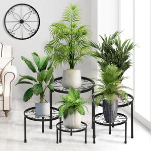 CADANI 5-Pack Metal Plant Stands for Outdoor Indoor, Anti-Rust Iron Flower Pot Stand, Heavy Duty Plant Pot Shelf for Multiple Plant, Decoration Racks for Home, Patio & Garden, Black 